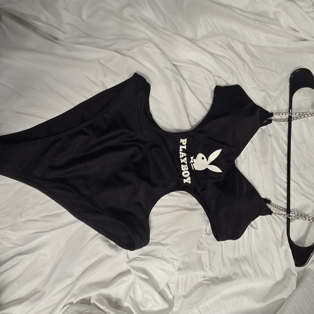 PLAYBOY Black Cutout Bodysuit
